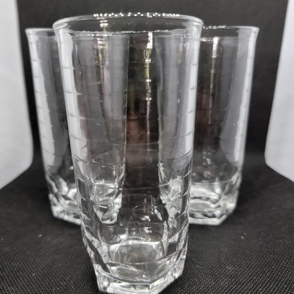 Vintage Libby Crisa Clear Glass Horizontal Ribbed Tumbler 8 Oz Set Of 3